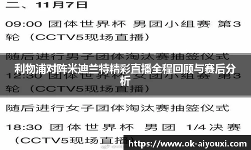 利物浦对阵米迪兰特精彩直播全程回顾与赛后分析